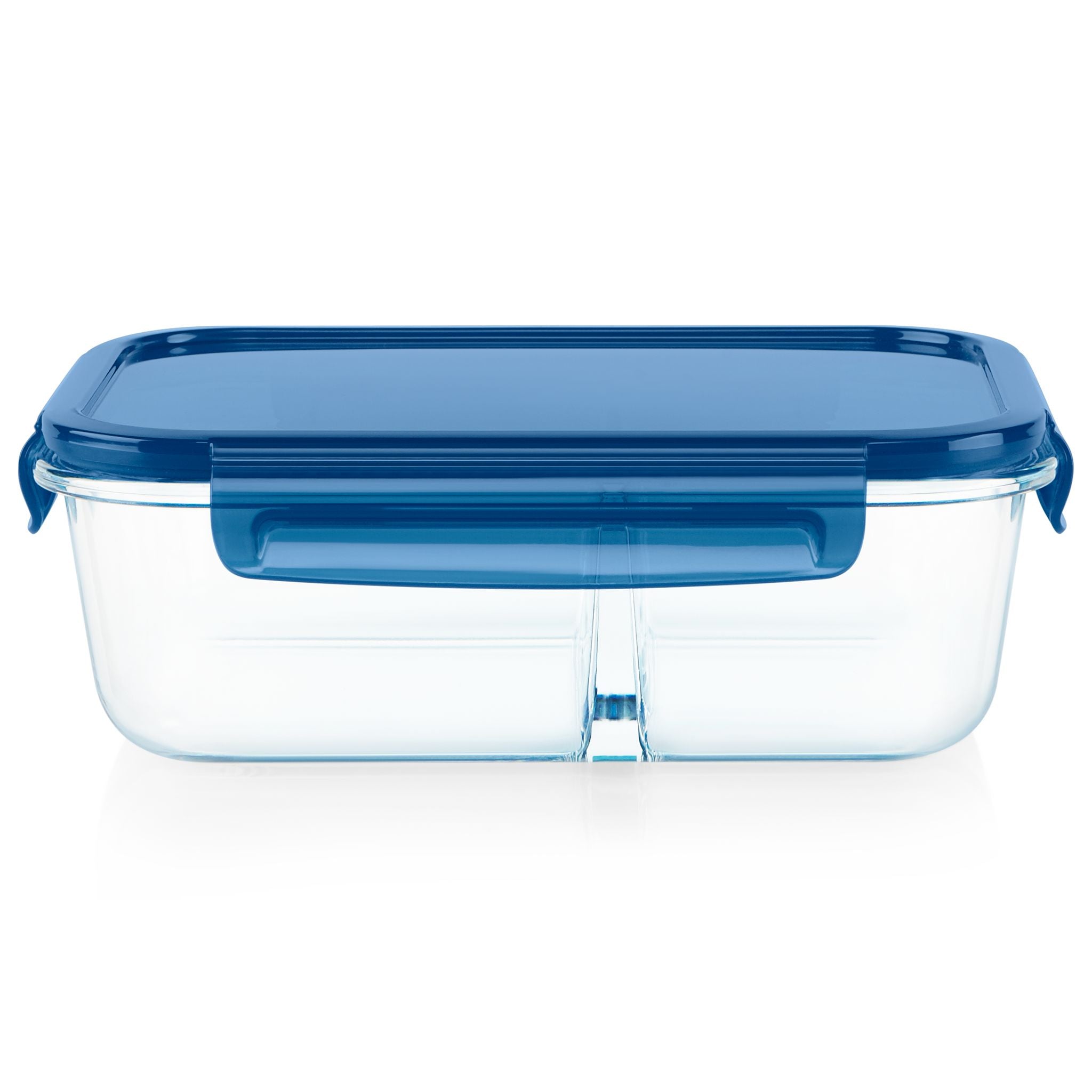 Pyrex® MealBox™ 5.8-cup Divided Glass Food Storage Container with Blue Lid
