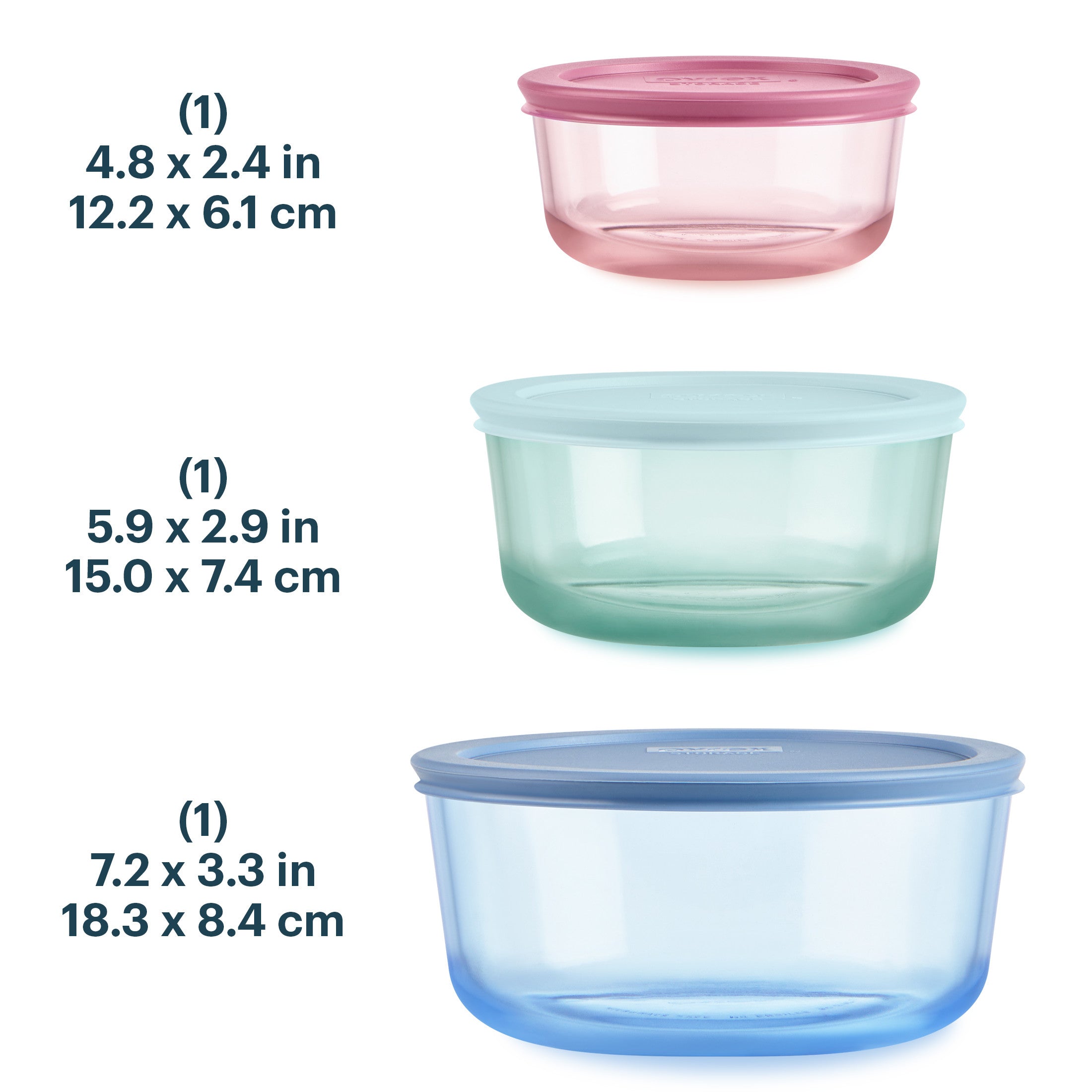 Pyrex® Simply Store® Tinted Glass Round Storage Containers, 6-pc Set, Mixed Colors - Image 2