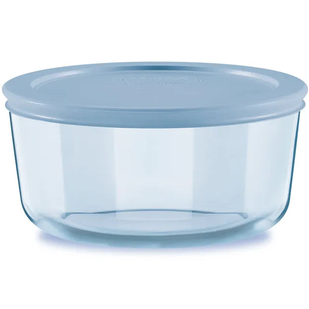 Pyrex® Simply Store® Tinted 4-cup Round Storage with Blue Plastic Lid