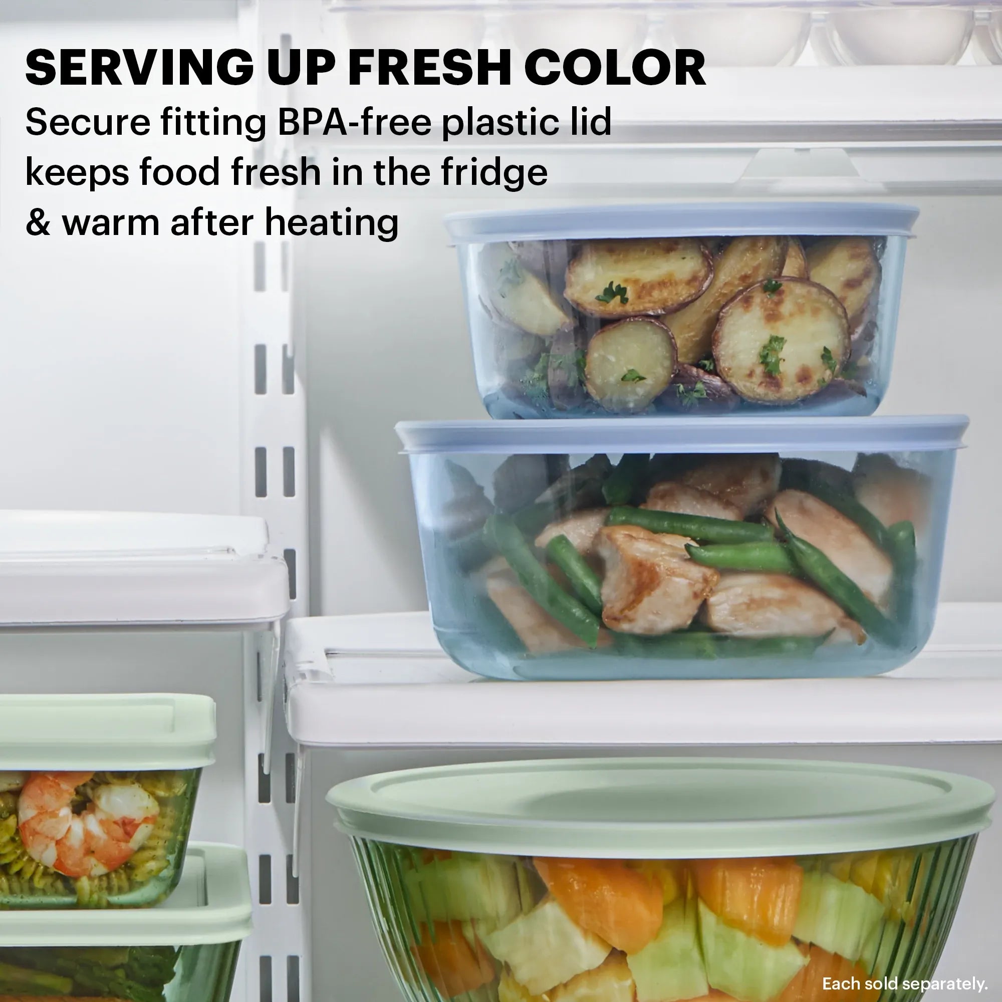 Pyrex® Simply Store® Tinted 6-piece Round Storage Set with Blue Plastic Lids - Image 3